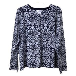 Foxcroft Floral Gray Black Cardigan